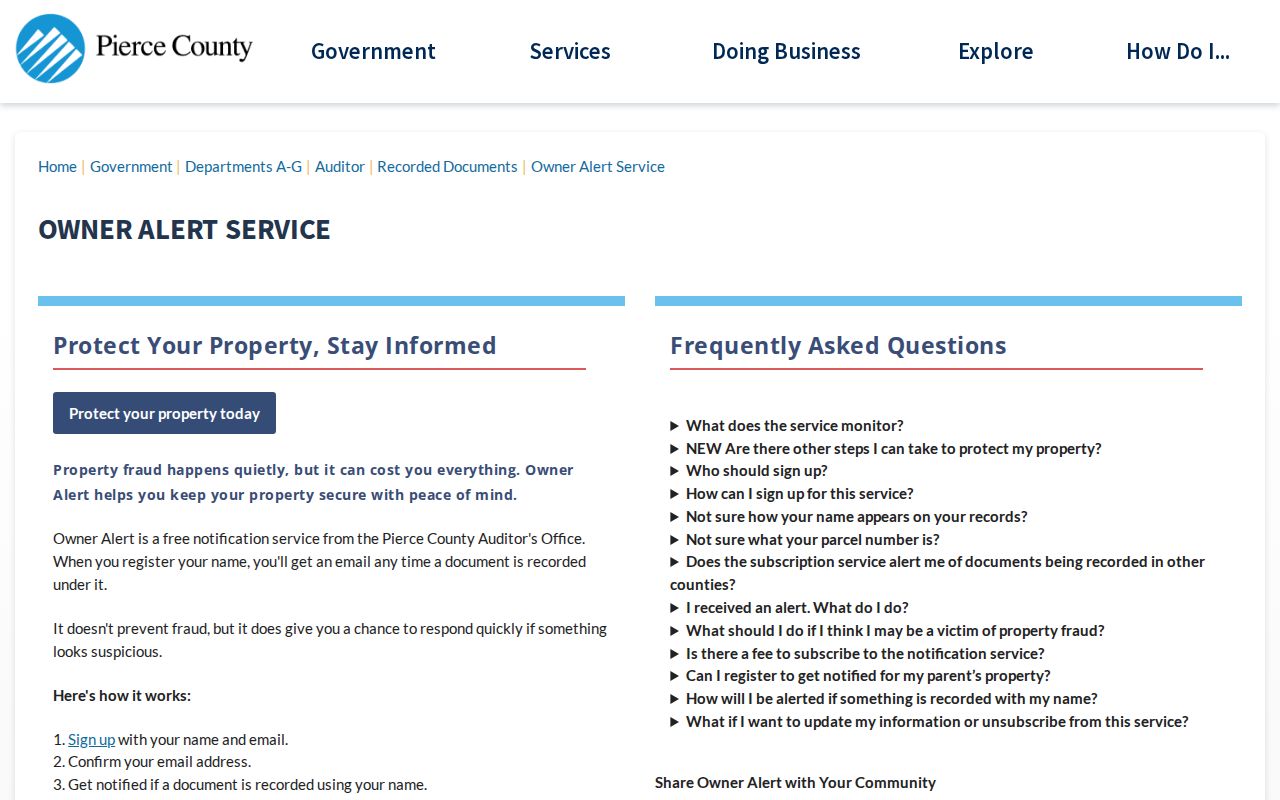 Pierce County residents directory Owner Alert