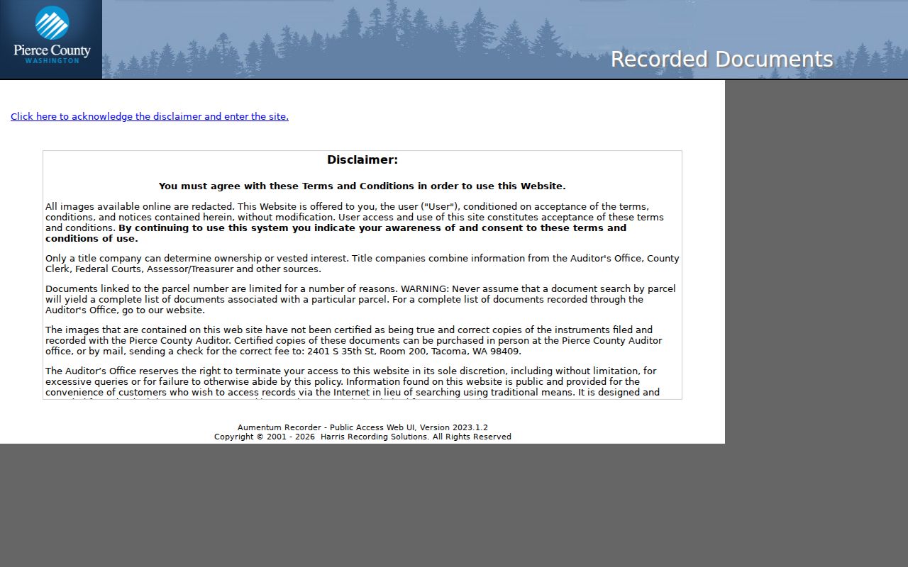 Pierce County previous residents deed search in ARMS Recorder Public Access