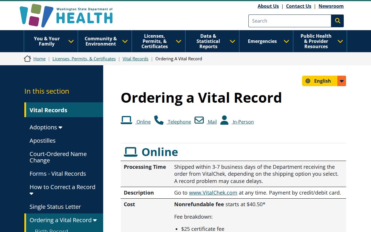 Pierce County resident lookup vital records ordering